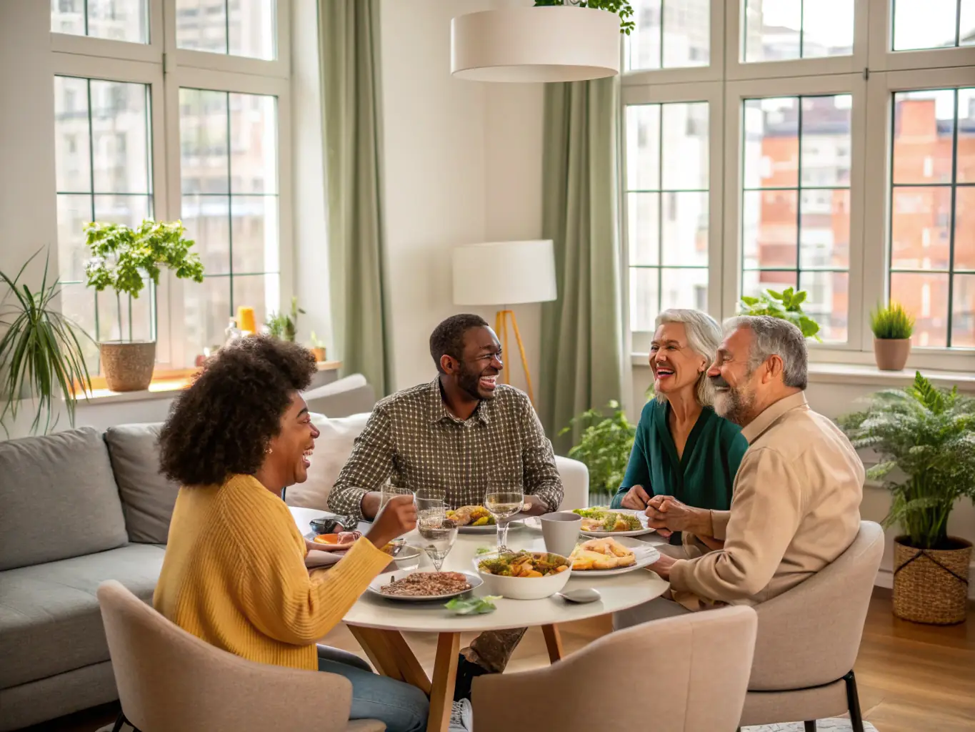 A digital illustration showing a diverse group of housemates interacting positively, emphasizing the sense of community and belonging fostered by BUNK.